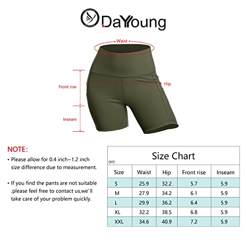 Dayoung Women Yoga Shorts High Waist Tummy Control Workout Biker Running Athletic Compression Short With Pockets Y27-Army Green-M thumb #5