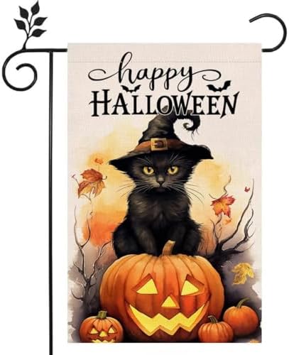 Boo Welcome Halloween Garden Flag 12x18 inch Double-sided Burlap Black Cat Pumpkin Home Outdoor Yard Flag Decoration -B image 5