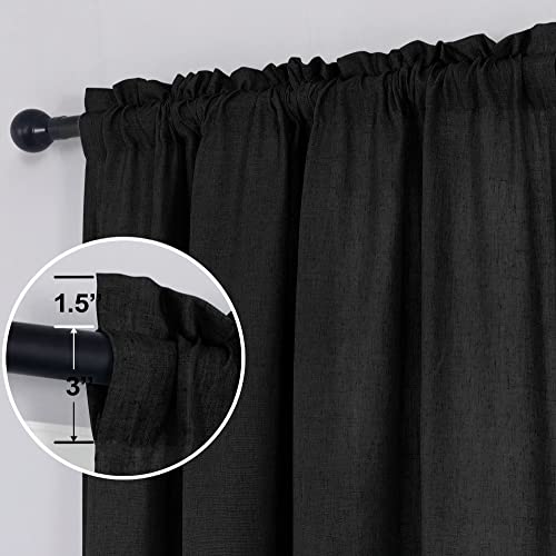 Black Curtains 84 Inches Long For Living Room Set 2 Panels Rod Pocket Boho Farmhouse Gothic Decor Privacy Muslin Flax Linen Semi Sheer Window Curtain Drapes For Bedroom Dining Room 84 Inch Length #TOP5