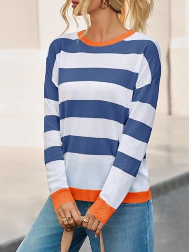 Yousify Womens Long Sleeve Color Block Shirts Casual Loose Fit Striped Tops Knit Lightweight Pullover Sweaters3