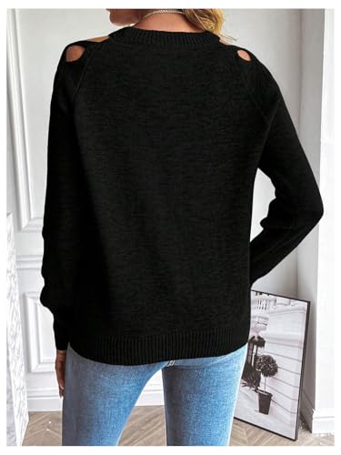 SweatyRocks Women's Criss Cross Cut Out Sleeve Round Neck Hollow Out Knit Sweater Tops2