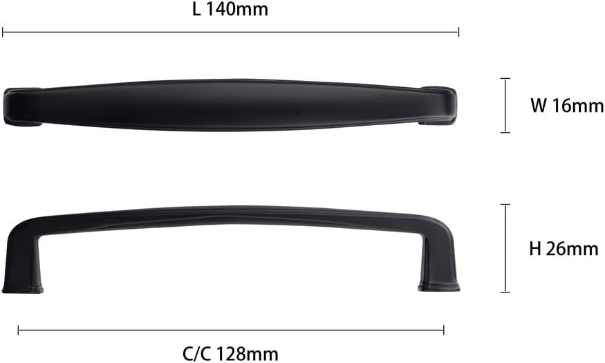10 Pack Matte Black Cabinet Pulls, 5-1/16" (128mm) Hole Centers, Kitchen Hardware Handles for Cupboard & Drawer
