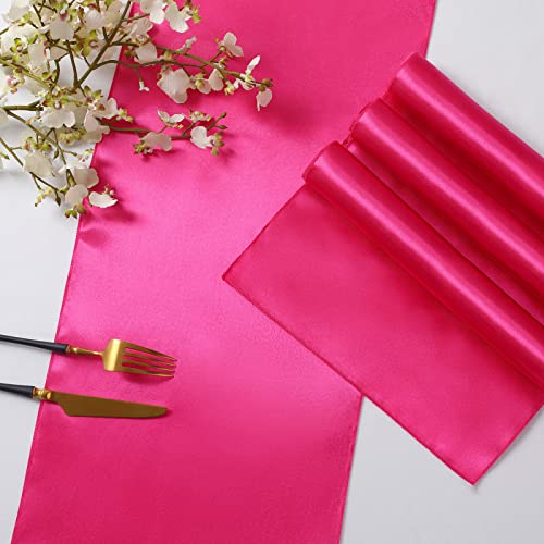 Horbaunal 12 Pack Hot Pink Satin Table Runner 12 X 108 Inch, Smooth Table Runners For Wedding Banquets Birthday Party #TOP4