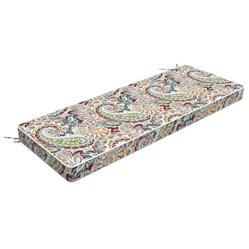 LVTXIII Bench Cushion with Ties, 48x18 Inch Water-Repellent Patio Furniture Cushion, 3" Thick Foam Pad for Outdoor Indoor Window Seat, Porch Swing, Loveseat, Vibrant Paisley