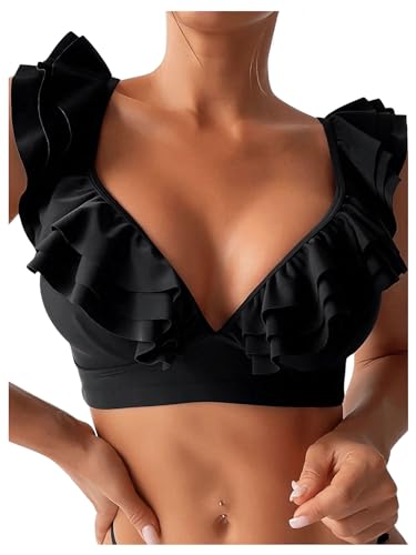 Floerns Women's Swimwear Ruffle Trim Bikini Top Bathing Suit Bikini Bralette