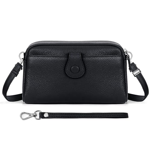 HUA ANGEL Leather Small Crossbody Bag for Women Cellphone Wallet Purse with Adjustable Strap Multi Pocket Travel Shoulder Bag