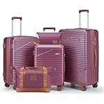 Luggage Sets 3 Piece, Hard Shell Carry on Suitcase with Spinner Wheels and TSA Lock, Travel Lightweight Luggage Set with YKK Zippers (Purple, 5 piece sets（20/24/28/DB/TB)