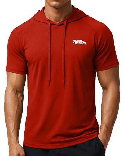 Twekfish Men's Workout Short Sleeve Hoodie, Lightweight Athletic Gym Running Shirts, Quick Dry Muscle Fit Hooded Sweatshirt