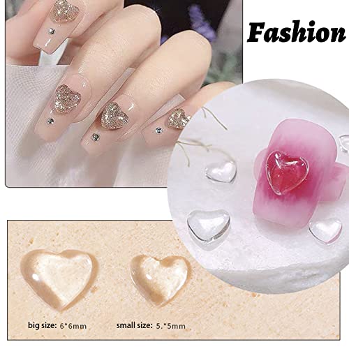 3D Herz Nail Art Charms,200 Stück Niedliche Klar Acryl Herz Nail Charms, Flatback Heart Nagel Strasssteine 5mm 6mm Harz Nagelkunst Dekorationen for Frauen Mädchen DIY Maniküre Zubehör(5mm & 6mm)