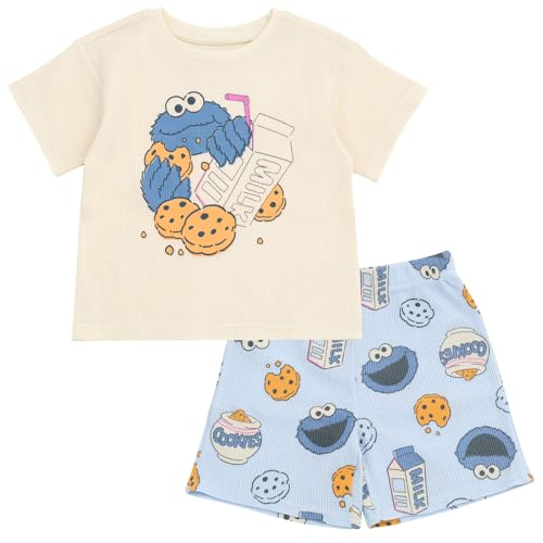 Image of Sesame Street Waffle Knit T-Shirt and Shorts Outfit Set Newborn to Little Kid Sizes (0-3 Months - 5)