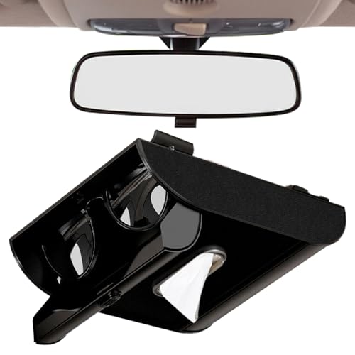 Caja de pañuelos para visera solar de coche, soporte para gafas con dispensador de servilletas, organizador multifuncional de visera | SUV, camión, remolque, RV, asiento trasero, soporte para cupones