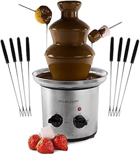 Andrew James Large Chocolate Fountain Fondue - 1 Litre Capacity with 3 Tiers and Extra Deep Drip Tray - Adjustable Motor and Temperature Dial - Great for Parties Weddings Includes 8 Skewers