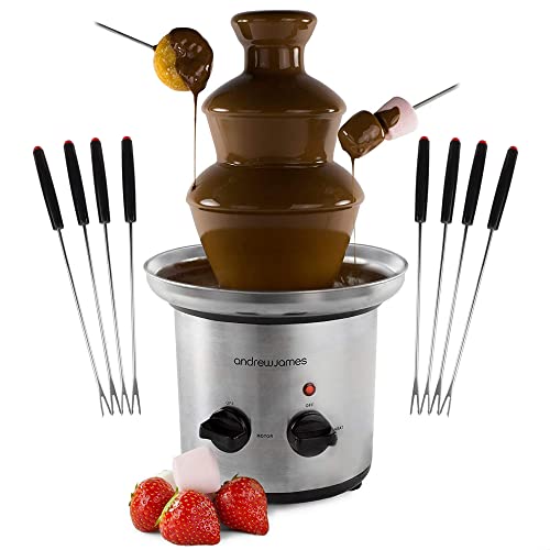 Andrew James Large Fontaine de Chocolat - Capacité moins de 1 litre à 3 Niveaux et Bac Profond - Réglage Moteur et Cadran Température - Idéale pour les...