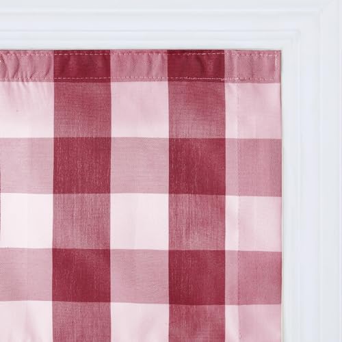 Image of TWOPAGES No Drill Cordless Buffalo Plaid Roman Shades Gingham Checkered Roman Blinds for Windows, Custom Made Room Darkening Blinds Farmhouse Shades, Red Grid, 1 Piece