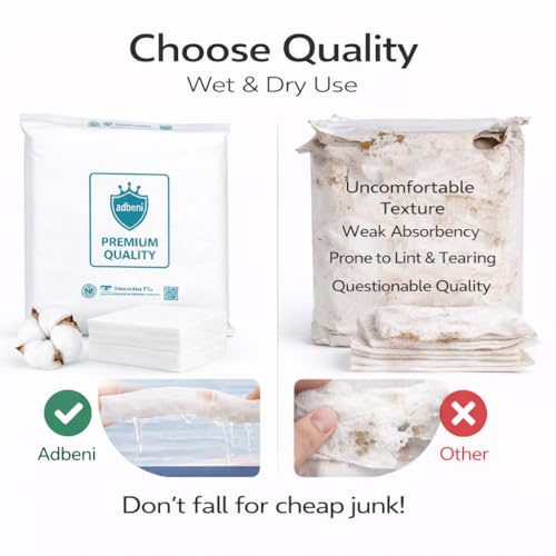 Image of Adbeni Premium Disposable Facial Wipes | Spunlace Cotton | Wet & Dry Use | Soft, Strong & Lint-Free | Makeup Removal, Face Cleansing & Daily Skincare | 9x9 Inch | Pack of 100