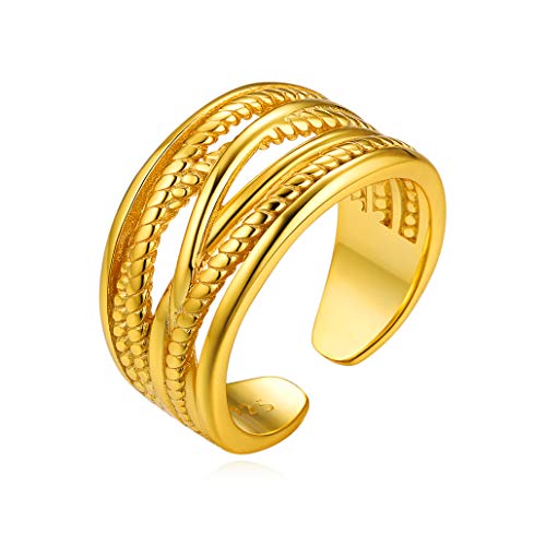 Silvora Anillo Plata de Ley 925 Anillo Mujer Ajustable de Oro baño Anillo Trenzado Regalo Novio cumpleaños Fiesta
