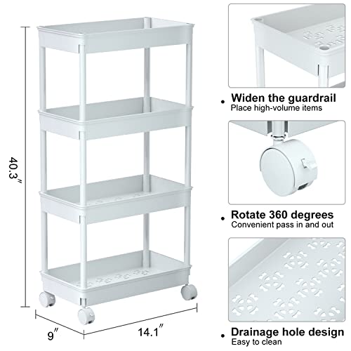 Sooyee 4 Tier Wide Storage Cart Mobile Shelving Unit Organizer Slide Out Storage Rolling Utility Cart Tower Rack for Kitchen Bathroom Laundry, Plastic & Stainless Steel,White by Sooyee - Used condition - Image 7