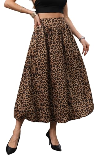 ELLEVEN Womens Bubble Maxi Long Skirt with Pockets Flowy Puffy