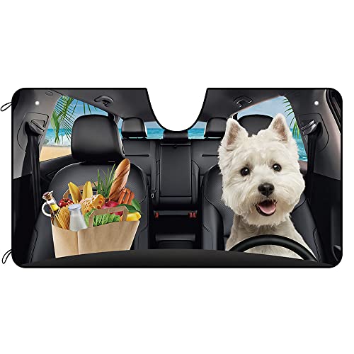 Parasol coche delantero Westie en la playa protector solar térmico para parabrisas de SUV S