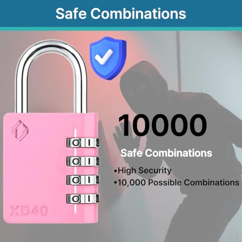 Image of XD40 Combination Lock, 4-Digit Padlock for School Gym Sports LockerLock, Fence, Toolbox, Case, Hasp Storage (4-Pack, Pink)