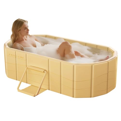 HLCZLUZ Portable Foldable Bathtub, Freestanding Bathtub No Installation, Bathroom SPA Soaking Bath Tub, Shower Stall Collapsible Hot & Ice Bath for Indoor Outdoor (Beige, ‎47.2"L x 21.6"W x 19.6"H)