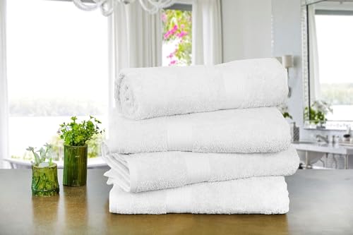 100% Cotton Large Full Size White Bath Towels for Hotel and Spa, Super Soft Absorbent, 600 GSM, 60 inch x 30 inch or 152 cm x 76 cm (4 Pieces)