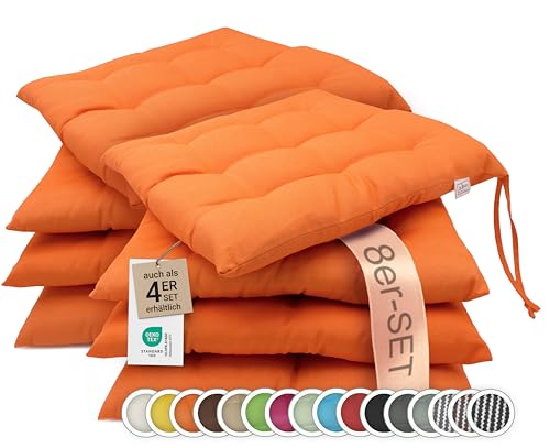 ZOLLNER 8er Set Sitzkissen in 40x40cm - gemütliche Stuhlkissen mit Bindebänder - waschbar bis 30°C - in orange - Oeko Tex® Zertifiziert ZOLLNER 8er Set Sitzkissen in 40x40cm - gemütliche Stuhlkissen mit Bindebänder - waschbar bis 30°C - in orange - Oeko Tex® Zertifiziert