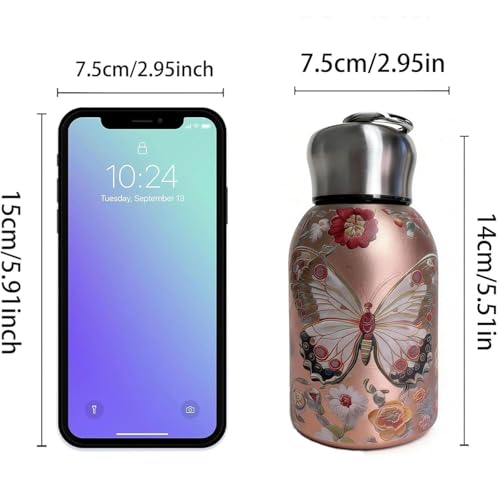 Image of CETLO Butterfly Mini Water Bottle 300ml Small Portable Stainless Steel Vacuum Insulated Tumbler Cup for Boys, Girls, School, Office Double Wall Leakproof Hot & Cold Thermal Flask