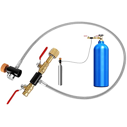 GUSUWU Adaptador de CO2 para manguera de 36 pulgadas, conector de llenado de CO2 para depósitos de soda, adaptador de doble válvula (W21.8-14)