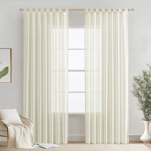 MIULEE 2 Piezas Visillos Cortinas Translucida Efecto Lino con Trabillas para Salón Ventana Habitación Dormitorio 140x225cm，Crema