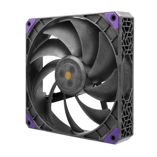 Image of Super Flower MEGACOOL 140mm Fan, 12-Pole Motor, PWM, Black /Grey, Computer Case Fan, Anti-Vibration Mounting Pads, SF-PF141-BK, 30mm Depth