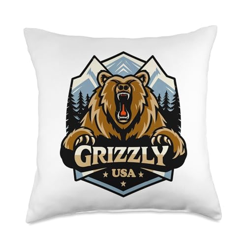 Conceptual Grizzly USA Grizzly Bear Alaska Colorado Montana Throw Pillow