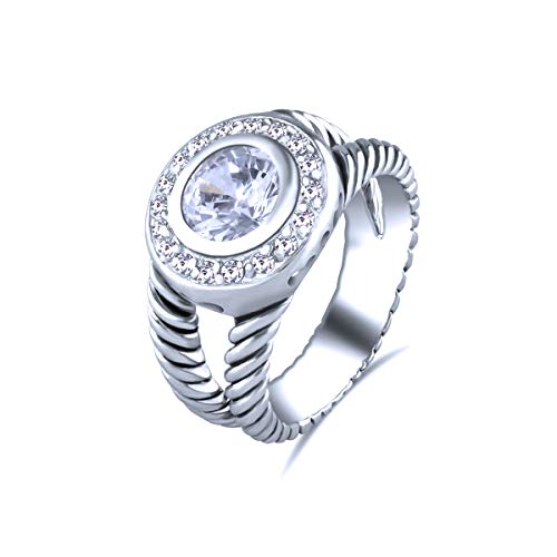 Bague Argent 925 Femme Pierre Zirconium Câble Torsadé Bijou Rétro 56