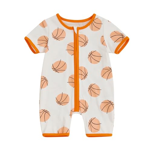 Newborn Infant Baby Boy Game Day Outfit Short Sleeve Basketball Jumpsuit One Piece Summer Zipper Romper Clothes