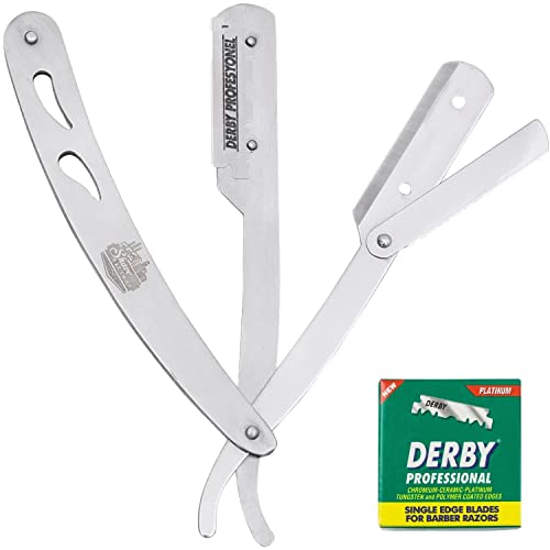 The Shave Factory Straight Edge Razor Kit - with Single Stainless Steel razors (Stell + Derby Professional)
