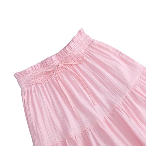 Image of Maxi Skorts Skirt for Girls Button Front High Waisted Long Skirt with Belt Ruffled Skirts with Pocket 3-12Years