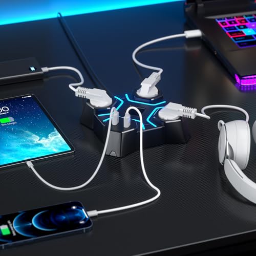 KDD Soporte Auriculares Gaming LED con Cargador USB, Soporte Mando PS5 & Soporte Cascos con 2 Puertos USB & 3 Enchufes UE, Porta Auriculares Mesa y Mando para Escritorio Gamer Accesorios Gaming PC - imagen 9