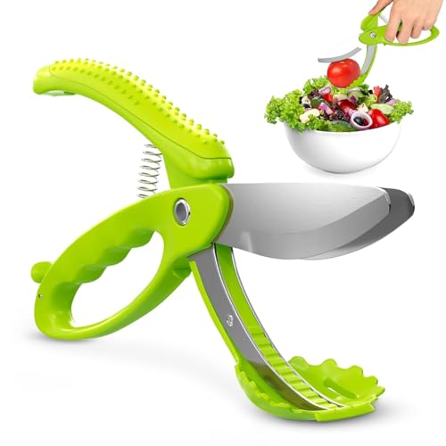 Salad Scissors for Chopped Salad – Multiblade Food Scissor Chopper With Spring-Loaded System & Anti-Slash Head for Fast Double Cutting – 8.9