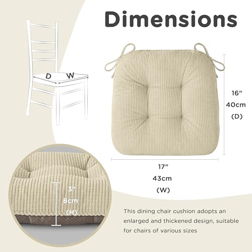 Image of AddGrace Chair Cushions for Dining Chairs Set of 4 Non-Slip Kitchen Seat Cushions with Ties Tufted Thick Seat Pads for Indoor Kitchen Dining Furniture 17 inchx16 inchx3 inch Beige
