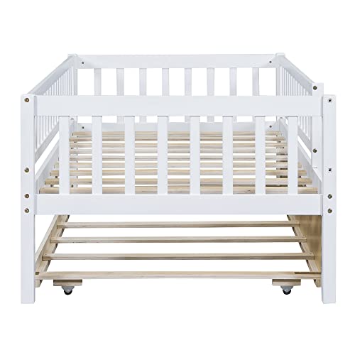Jintop Twin Size Wood Daybed with Trundle and Guardrails,Bedroom Solid Wooden Bed Frame,No Box Spring,Easy Assembly,for Living Room,Guestroom,Apartment,Small Space,White by Jintop - Image 2