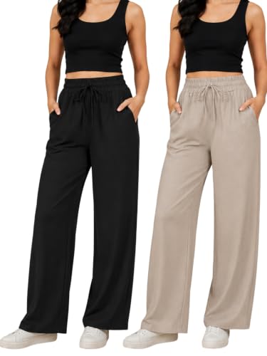 Image of Leriya Fashion Women Relaxed Fit Wide Leg Trousers | Malai Cottage Elastic Drawstring Wide Leg Pants for Women | Casual Straight Lounge Pants with Pockets | Stylish Everyday Office Outfit Bottom Pant