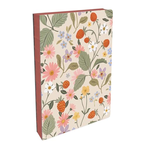 Carnet de notes format moyen à motif baies fleuries avec reliure copte et pages lignées