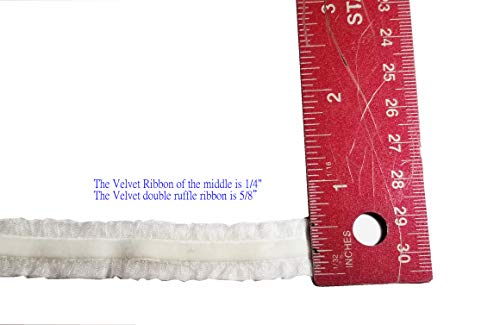 Q-Yo Double Ruffle/Velvet Ribbon For Gift Package Wrap, Hair Clip Accessory Making, Crafting, Sewing, Wedding Decor..(5Yd 1/4" Velvet +Double Ruffle Stretch Headband Elastic Trim-Black) #TOP2