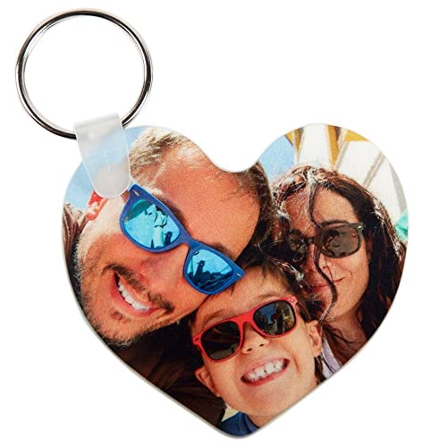 Porte-Clef Coeur en Plastique Brillant avec Photo imprimée sur 2 Faces - Porte clés Coeur personnalisé avec 2 Photos Recto et Verso Cover