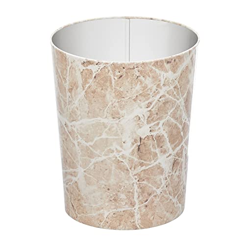 mDesign Steel Round Small 1.7 Gallon Recycle Trash Can Wastebasket, Garbage Container Bin for Bathrooms, Kitchen, Bedroom, Home Office - Durable Stainless Steel - Mirri Collection - Taupe Marble Print