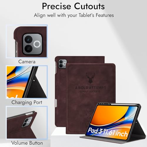 Image of Robustrion Cover for Realme Pad 3 11.61 inch Cover Case with Pencil Holder, Deer Flip Cover Case for Realme Pad 3 Tablet Cover [Auto Sleep Wake Support] - Brown