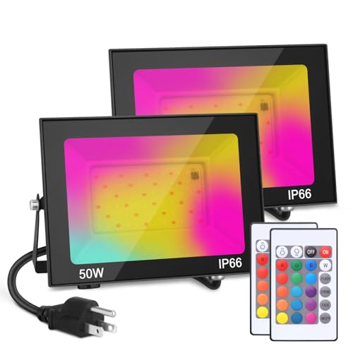 GANGZHIZI LED Flood Light Outdoor 50W Color Changing RGB Flood Light IP66 Waterproof Outdoor Landscape Lights Stage Lights 5000LM Uplighting for Party 2Pack