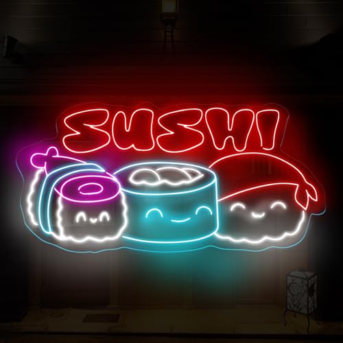 Image of Sushi Neon Sign, Japanese Sushi Neon Light, Sushi Food Led Light, Kitchen Wall Art Sign, Japanese Restaurant Wall Decor, Sushi Shop Restaurant Kitchen Home Neon Decor, Club Party, Sushi Lovers Gift