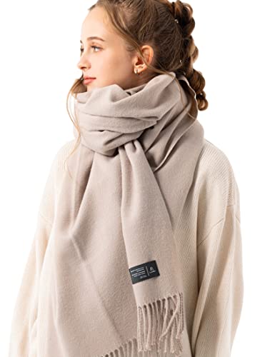 [Ｌｏｏ＆ｃ] [ルーアンドシー] 厚手 大判ルーシーストール レディース ストール 秋冬 大きいサイズ 大判ストール チェック柄 無地 ショール ひざ掛け メンズ ユニセックス【フリー-14無地ベージュグレー】のサムネイル