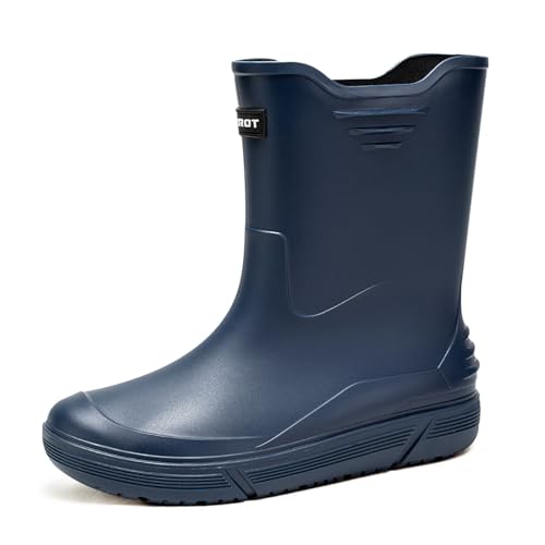 Tmore Rain Boots for Men Waterproof Rubber Boots Mid-Calf Anti-slip Garden Boots Comfort Lightweight Work Shoes Rainboot for Outdoor, Fishing, Hiking, Camping (Dark Blue,39)